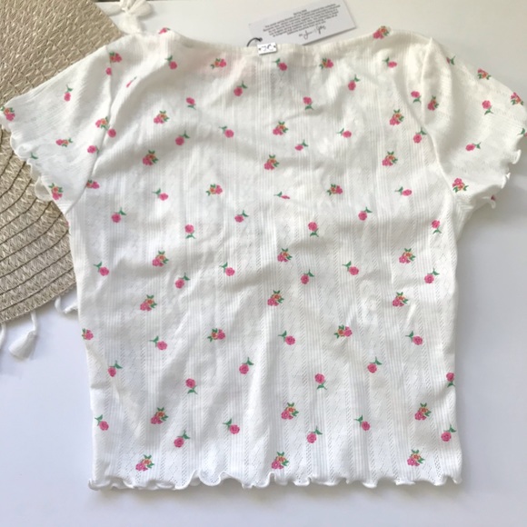 For Love And Lemons Blossom Pointelle Top White Floral Medium NEW - Picture 8 of 8